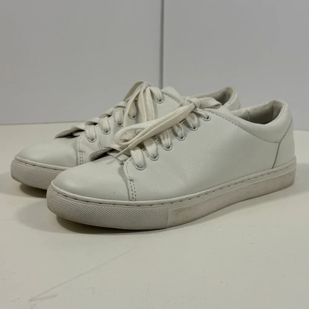 J.Crew White Leather Low Top Sneakers Women's size 7‎ Minimalist Lace-Up Shoes